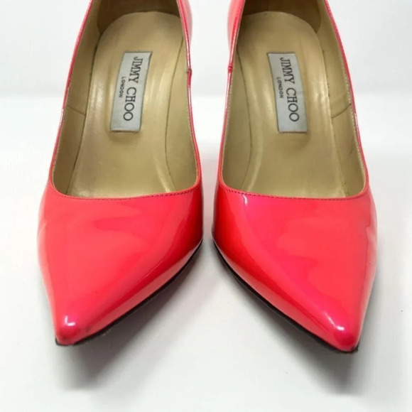 Jimmy Choo Patent Leather Romy 85 Pointed Toe Heels Pumps Hot Pink Sz 8 - Picture 4 of 10